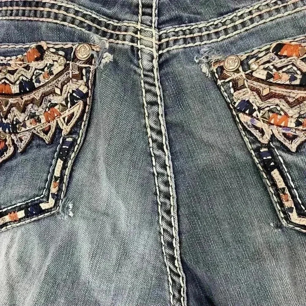 Grace in LA Bootcut Jeans Western Embroidered Rhinestone Distressed Women's 29 - Picture 8 of 10